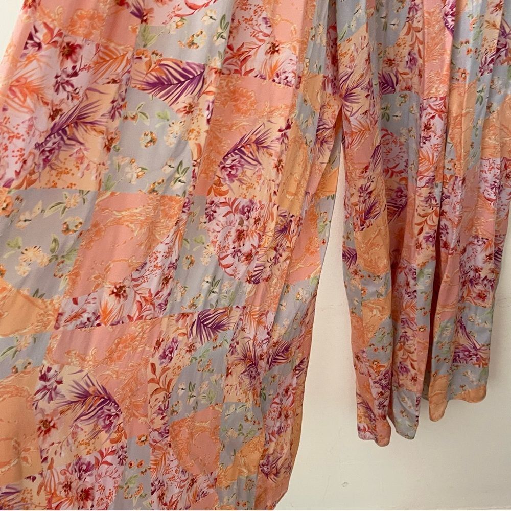 AMUR  Strapless Floral Maxi Dress Size 4 Peach Blue Smocked Bodice Wide Leg Flow - Picture 7 of 13